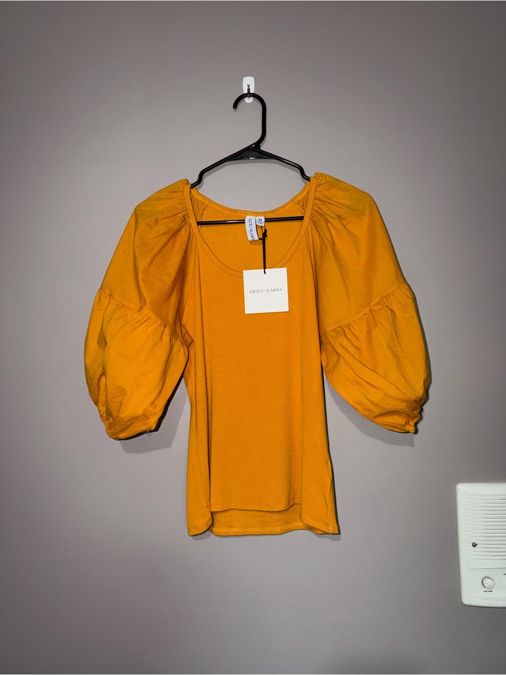 Golden Puff-Sleeve Blouse